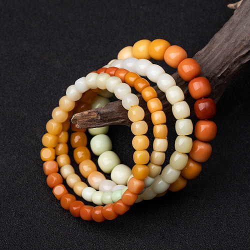 天然緬黃緬白玉直切方形桶珠老型珠漸變色彩虹色手鏈百搭時尚手串 天然緬黃緬白玉直切方形桶珠老型珠漸變色彩虹色手鏈百搭時尚手串