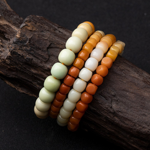 天然緬黃緬白玉直切方形桶珠老型珠漸變色彩虹色手鏈百搭時尚手串 天然緬黃緬白玉直切方形桶珠老型珠漸變色彩虹色手鏈百搭時尚手串