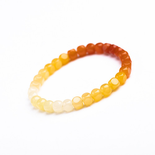 天然緬黃緬白玉直切方形桶珠老型珠漸變色彩虹色手鏈百搭時尚手串 天然緬黃緬白玉直切方形桶珠老型珠漸變色彩虹色手鏈百搭時尚手串