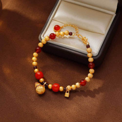 原創設計新中式手鏈獨特設計感沙金手工拉絲葫蘆吊墜手串抖音爆款