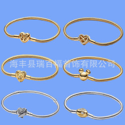 潘家鍍925銀家族樹蛇骨手鏈diy配件新款黃金愛心成品手串