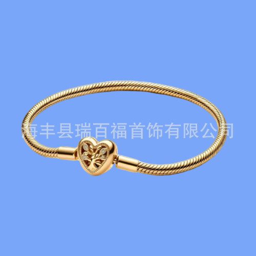 潘家鍍925銀家族樹蛇骨手鏈diy配件新款黃金愛心成品手串 潘家鍍925銀家族樹蛇骨手鏈diy配件新款黃金愛心成品手串