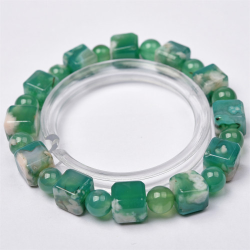 富宏珠寶綠櫻花瑪瑙方糖手鏈櫻花方塊晶體帶飄花簡約百搭手串