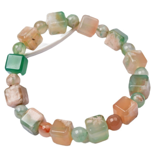 富宏珠寶綠櫻花瑪瑙方糖手鏈櫻花方塊晶體帶飄花簡約百搭手串