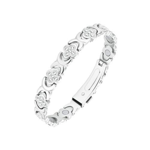 歐美新款上市時尚輕奢幸運草合金鑲鑽單排磁石手鏈男女飾品