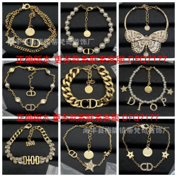 D家高版本迪家CD手鏈女歐美復古風首飾珍珠蝴蝶手鏈手鐲手環