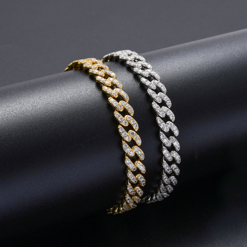 歐美嘻哈手鏈9mm單排鋯石古巴鏈男女款手鏈個性簡約嘻哈配飾