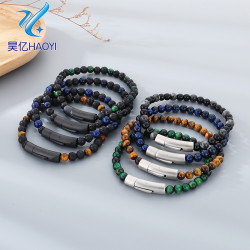 虎眼天然石串珠手鏈手串松石火山石手環男士高級感首飾品