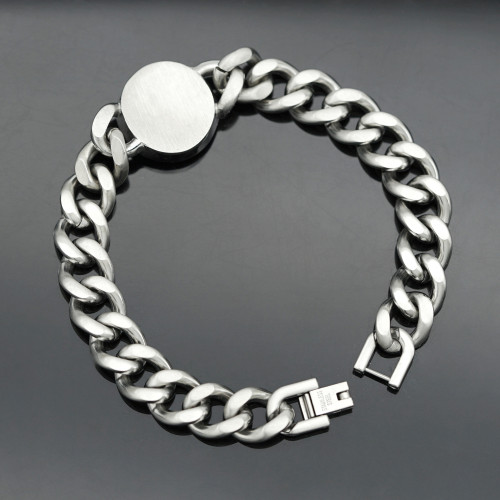 新款手鏈復古符文扁時尚嘻哈電鍍圓形範家美人頭鈦鋼手飾