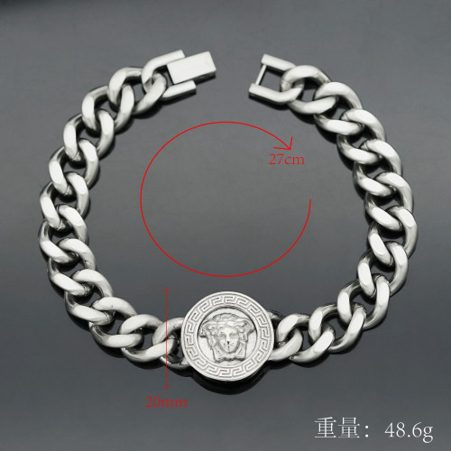 新款手鏈復古符文扁時尚嘻哈電鍍圓形範家美人頭鈦鋼手飾