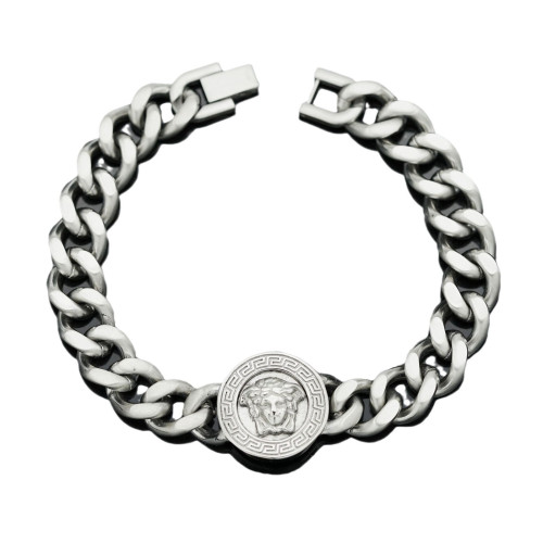 新款手鏈復古符文扁時尚嘻哈電鍍圓形範家美人頭鈦鋼手飾