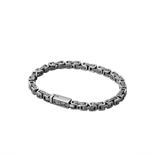 漢風龍紋六字真言環套環銀手鏈男潮流復古潮人嘻哈個性爆款