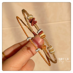 桃花編繩手鏈雛菊櫻花兔年手工原創手繩穿玉桂狗吊墜可愛風