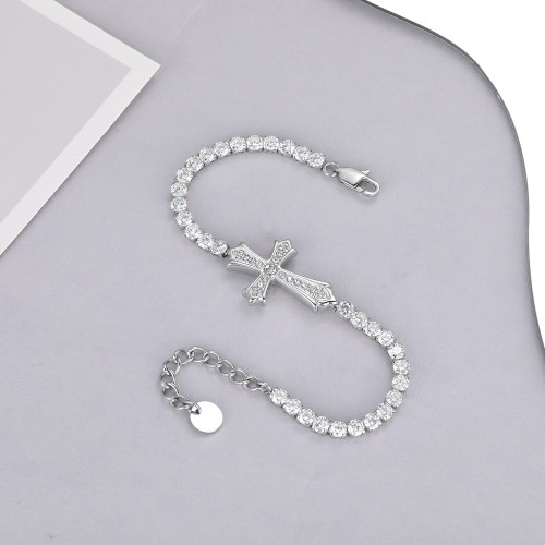 歐美飾品高級感滿鑽十字架鋯石鈦鋼手鏈男女百搭不掉色手飾 歐美飾品高級感滿鑽十字架鋯石鈦鋼手鏈男女百搭不掉色手飾