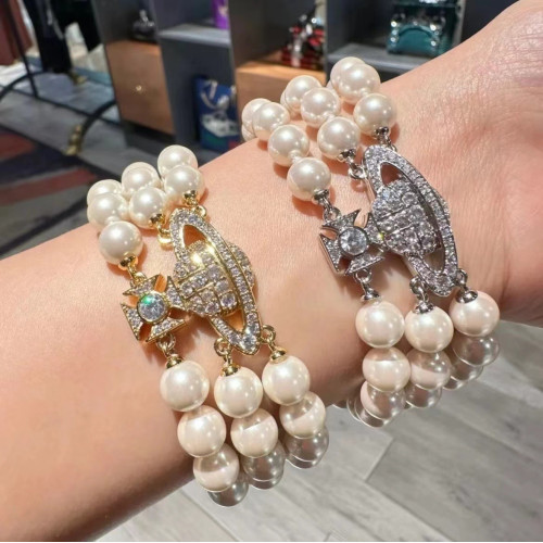 西太後三層珍珠磁吸釦土星手鏈 經典款名媛風氣質個性手環