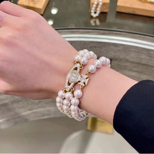 西太後三層珍珠磁吸釦土星手鏈 經典款名媛風氣質個性手環