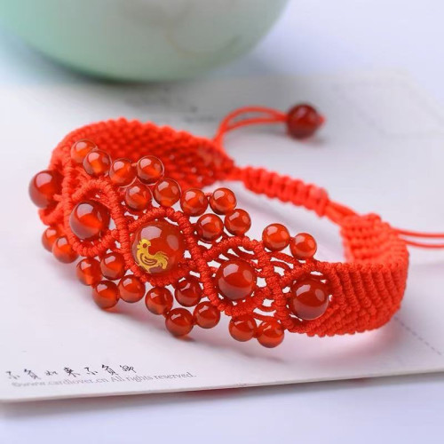 2026馬年本命年紅繩手鏈十二生肖屬馬鼠牛兔蛇紅瑪瑙手工編織男女