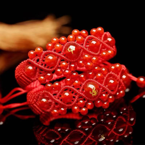 2026馬年本命年紅繩手鏈十二生肖屬馬鼠牛兔蛇紅瑪瑙手工編織男女