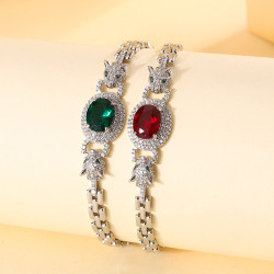 新款華碧珠寶歐美復古仿真剛玉豹子復古手鏈手飾女主石8*10