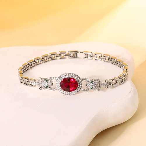 新款華碧珠寶歐美復古仿真剛玉豹子復古手鏈手飾女主石8*10