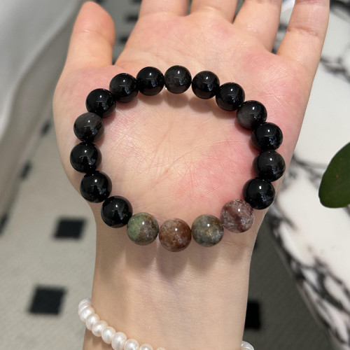 天然千層幽靈手串手鏈串珠手飾天然銀曜石手鏈輕奢高級感手鏈珠子