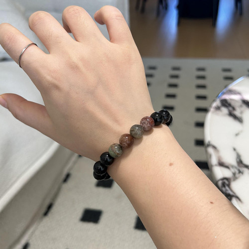 天然千層幽靈手串手鏈串珠手飾天然銀曜石手鏈輕奢高級感手鏈珠子