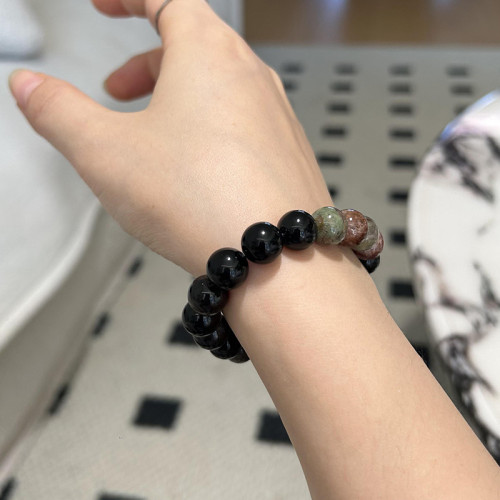 天然千層幽靈手串手鏈串珠手飾天然銀曜石手鏈輕奢高級感手鏈珠子