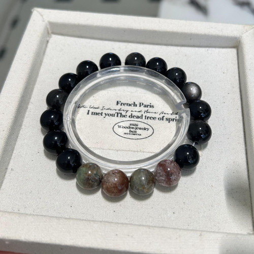 天然千層幽靈手串手鏈串珠手飾天然銀曜石手鏈輕奢高級感手鏈珠子