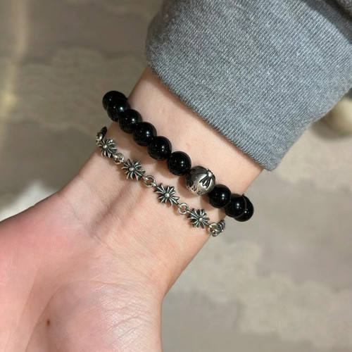 潮款飾品泰銀復古細款字母插片骰子男女士十字花球集合鏈手飾手環