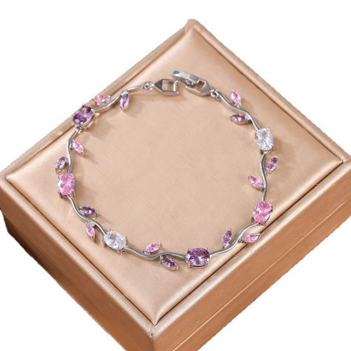 新款歐美簡約設計葉子形狀氣質小衆百搭銅鍍18k金手鏈彩