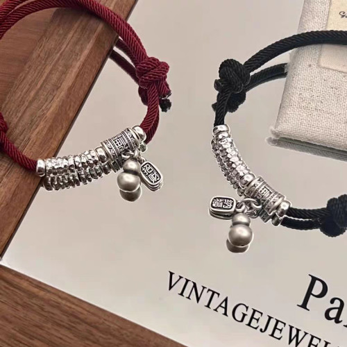 足銀999招財情侶手鏈純銀盤纏招財納福編織本命年紅繩手繩禮物