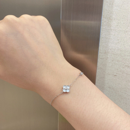 韓版ins風新品S925純銀手鏈女精緻四葉草圓鑽鋯石設計高級感手飾