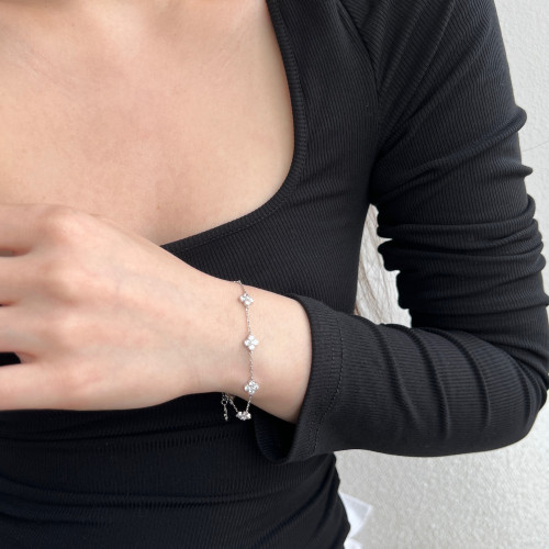 韓版ins風新品S925純銀手鏈女精緻四葉草圓鑽鋯石設計高級感手飾