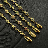 潮款鑲鑽細十字花手鏈男女士手飾泰銀鍍22K金嘻哈插釦插片手環ins