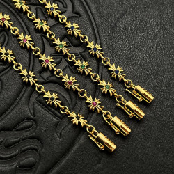 潮款鑲鑽細十字花手鏈男女士手飾泰銀鍍22K金嘻哈插釦插片手環ins