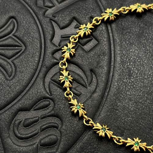 潮款鑲鑽細十字花手鏈男女士手飾泰銀鍍22K金嘻哈插釦插片手環ins