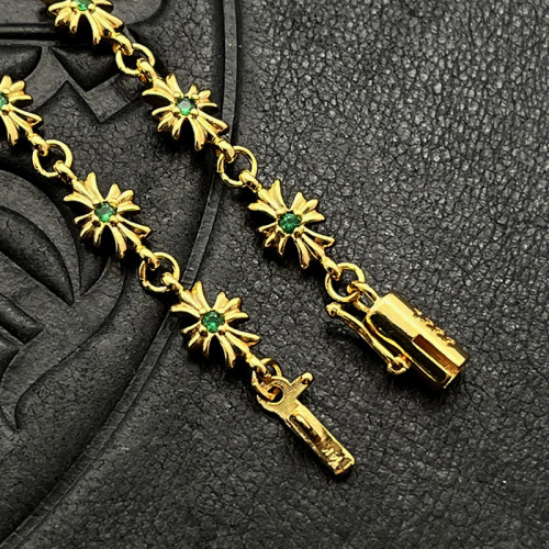 潮款鑲鑽細十字花手鏈男女士手飾泰銀鍍22K金嘻哈插釦插片手環ins