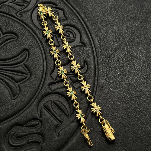 潮款鑲鑽細十字花手鏈男女士手飾泰銀鍍22K金嘻哈插釦插片手環ins