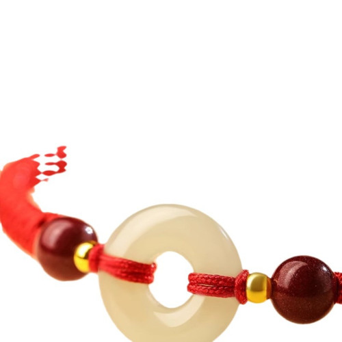 平安釦手鏈和田玉龍年本命年珮戴紅繩編手繩硃砂紅色手串新款女生