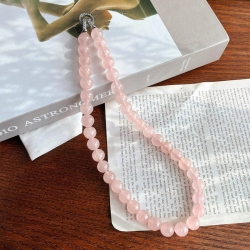 10mm精品西柚粉天然馬達加斯加粉晶項鍊水晶手鏈