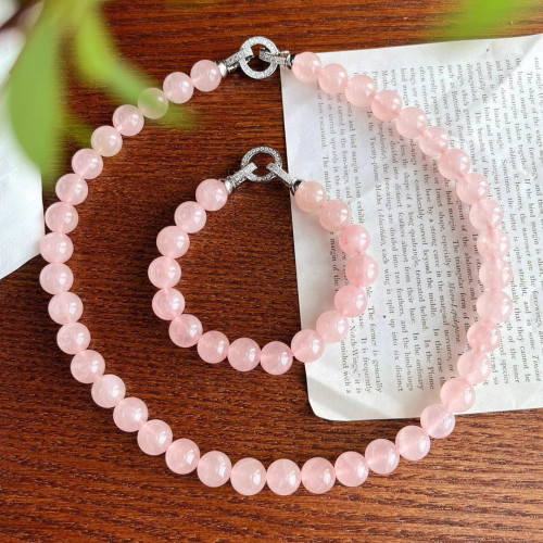 10mm精品西柚粉天然馬達加斯加粉晶項鍊水晶手鏈