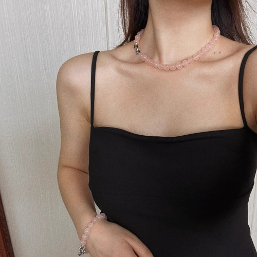 10mm精品西柚粉天然馬達加斯加粉晶項鍊水晶手鏈