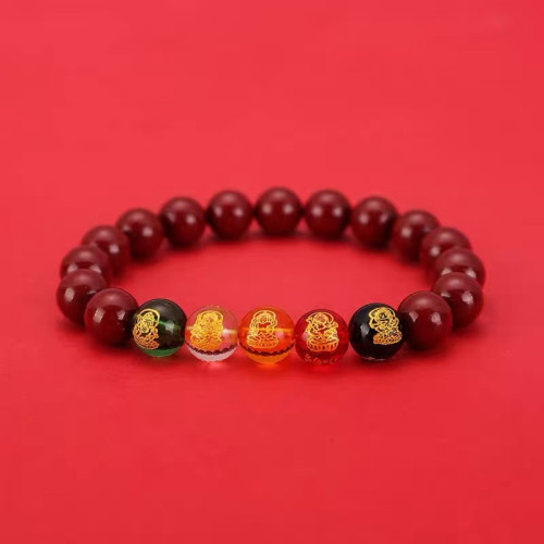 原礦硃砂手串五路財神高含量紫金砂本命年男女款手鏈飾品禮物