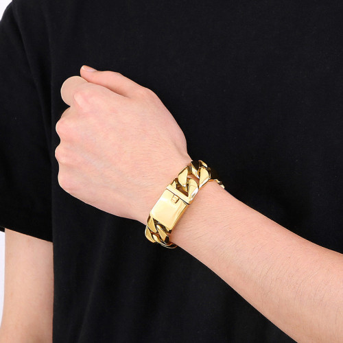 歐美時尚鈦鋼薄款20mm古巴鏈手鏈 手鏈男士飾品 不鏽鋼飾品