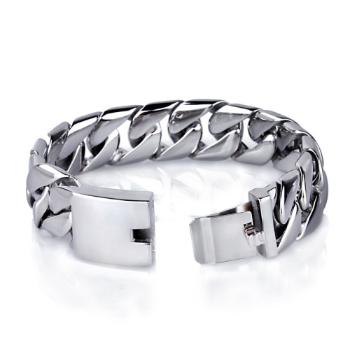 歐美時尚鈦鋼薄款20mm古巴鏈手鏈 手鏈男士飾品 不鏽鋼飾品
