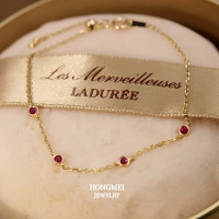 S925純銀鍍18K金紅寶石迷你本命年手鏈小衆精緻輕奢高級氣質手飾