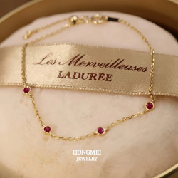 S925純銀鍍18K金紅寶石迷你本命年手鏈小衆精緻輕奢高級氣質手飾