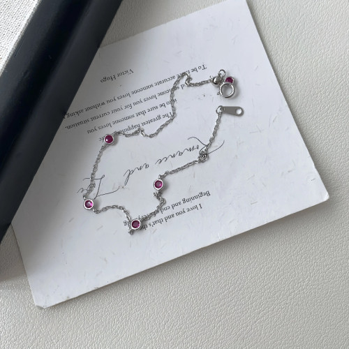 S925純銀鍍18K金紅寶石迷你本命年手鏈小衆精緻輕奢高級氣質手飾