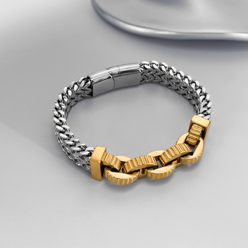 歐美潮流嘻哈手鏈不鏽鋼復古拼接齒輪創意高級感男士手飾