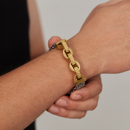 歐美潮流嘻哈手鏈不鏽鋼復古拼接齒輪創意高級感男士手飾